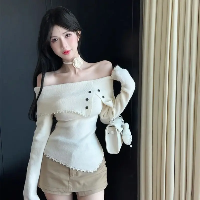 Temperament Solid Color Slash Neck Irregular Pullovers Ladies Autumn Winter Halter Top Tee Bottoming Shirt Irregular Sweater
Temperament Solid Color Slash Neck Irregular Pullovers Ladies Autumn Winter Halter Top Tee Bottoming Shirt Irregular Sweater