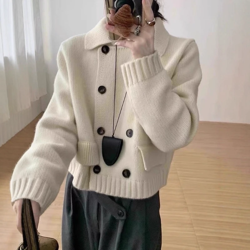 Korean Double-breasted Lapel Jacket 2025 Autumn and Winter Fashion Fake Pocket Women's Knitted Cardigan
Korean Double-breasted Lapel Jacket 2025 Autumn and Winter Fashion Fake Pocket Women's Knitted Cardigan