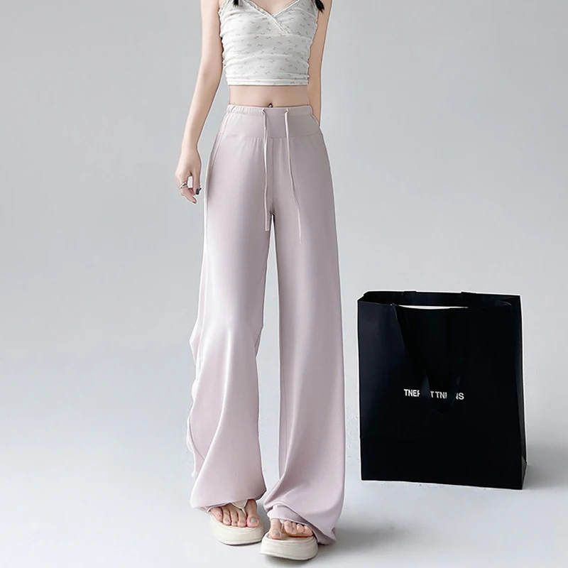 Women Ankle-Length Wide Leg Pants Summer Casual Solid Color Elastic Waist Ice Silk Pants 2026 S/S New Female Fitness Trousers
Women Ankle-Length Wide Leg Pants Summer Casual Solid Color Elastic Waist Ice Silk Pants 2026 S/S New Female Fitness Trousers