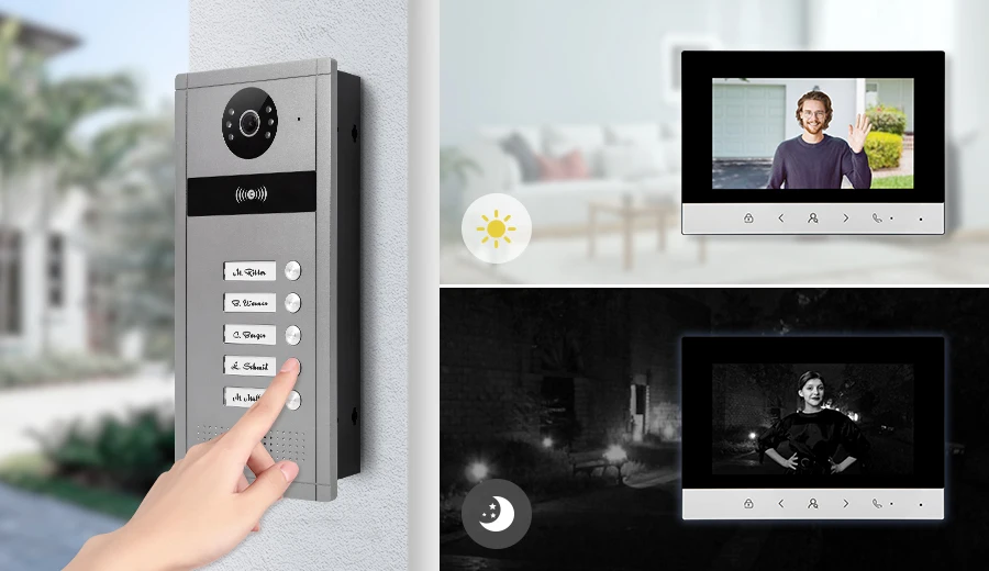 Video Doorphone Intercom System,7" Monitor, IR, Live View and Conversation,Unlock by Monitor APP/Swipe Card, (for 5-Family)
Video Doorphone Intercom System,7" Monitor, IR, Live View and Conversation,Unlock by Monitor APP/Swipe Card, (for 5-Family)