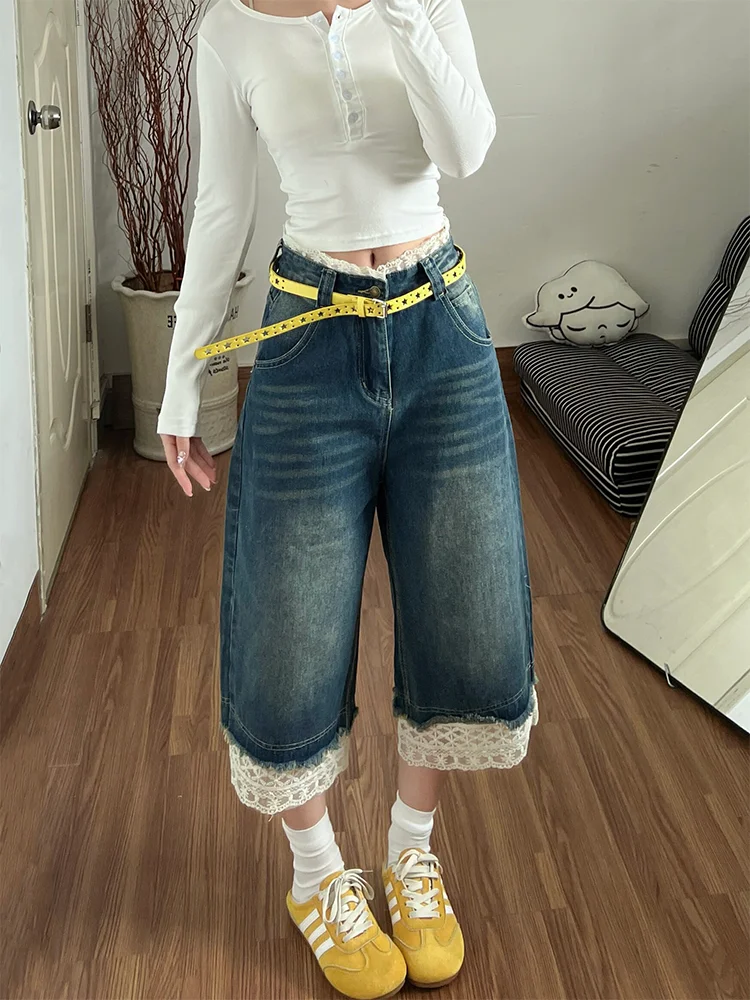 plus Size Vintage Lace Splicing Seven Inch Jeans Women's American New Straight Loose Casual Wide Leg Shorts Casual Style
plus Size Vintage Lace Splicing Seven Inch Jeans Women's American New Straight Loose Casual Wide Leg Shorts Casual Style