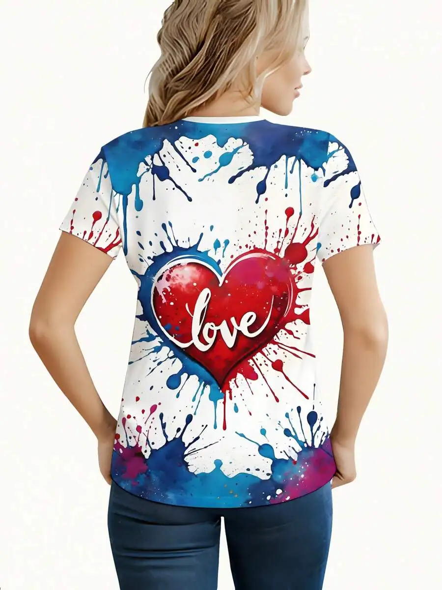 Womens Artistic Splatter Heart Love Print Short Sleeve T-Shirt Casual Round Neck Summer
Womens Artistic Splatter Heart Love Print Short Sleeve T-Shirt Casual Round Neck Summer