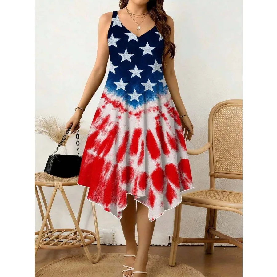 【New style】American Flag Print Women V Neck Sleeveless Dress Irregular Hem Comfortable Breathable Casual Vacation Beach Dress 2
【New style】American Flag Print Women V Neck Sleeveless Dress Irregular Hem Comfortable Breathable Casual Vacation Beach Dress 2