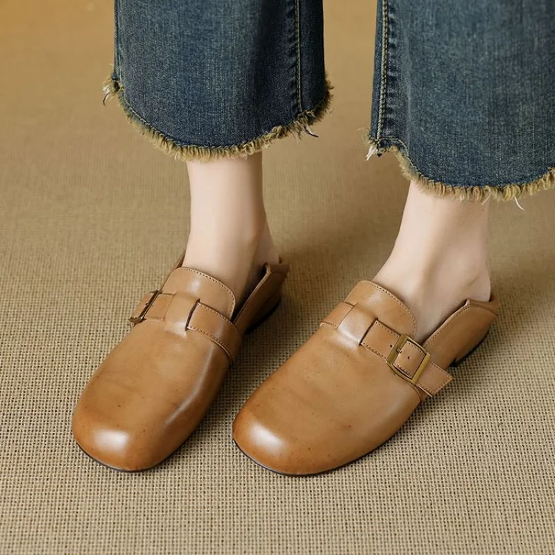 Women's Brown Flats Casual Loafers Elegant Slip-on Natural Leather Mules Round Luxury High Quality Designer Ladies Flat Shoes
Women's Brown Flats Casual Loafers Elegant Slip-on Natural Leather Mules Round Luxury High Quality Designer Ladies Flat Shoes