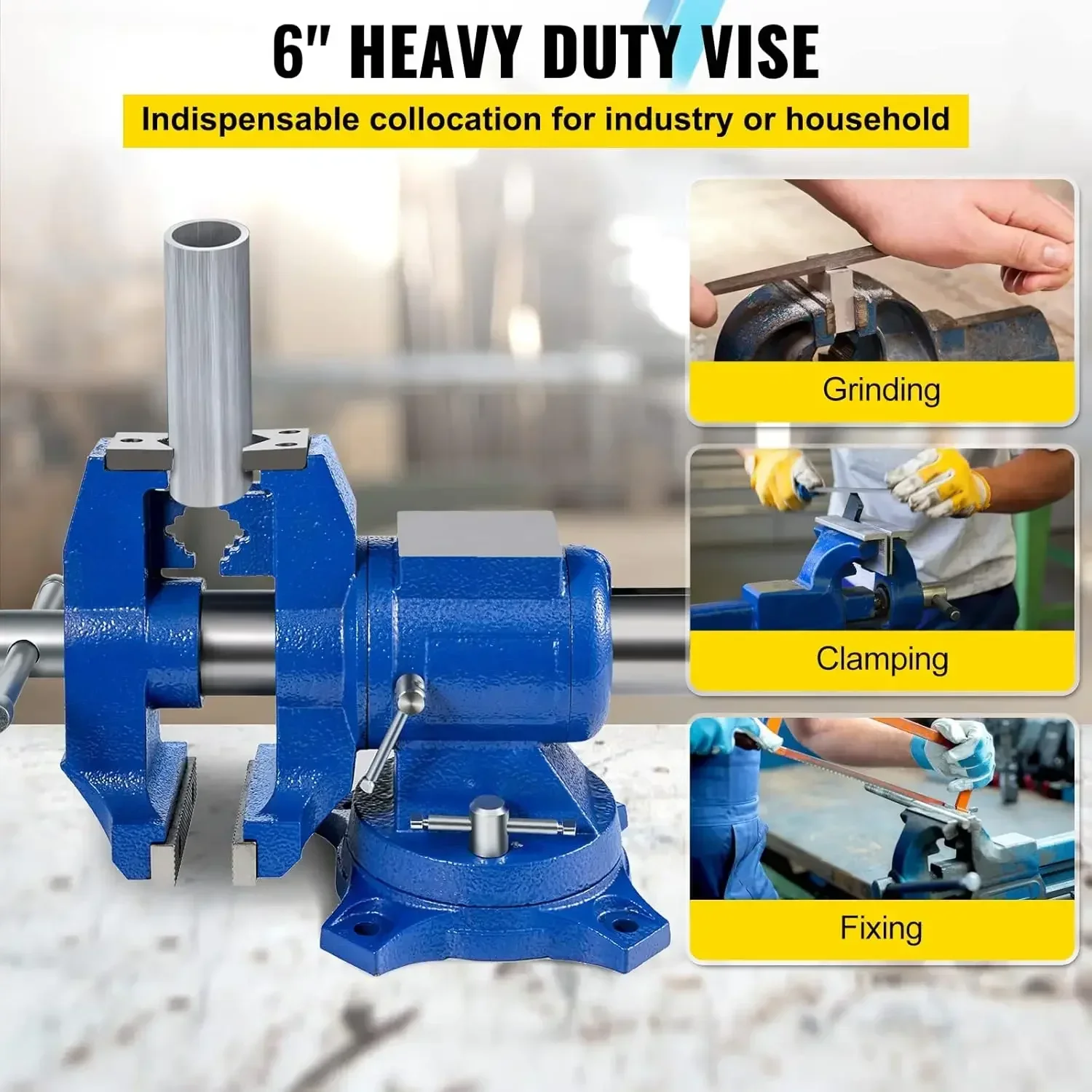 Bestseller6" Heavy Duty Bench Vise, Double Swivel Rotating Vise Head/Body Rotates 360°,Pipe Vise Bench Vices 30Kn Clamping Force
Bestseller6" Heavy Duty Bench Vise, Double Swivel Rotating Vise Head/Body Rotates 360°,Pipe Vise Bench Vices 30Kn Clamping Force