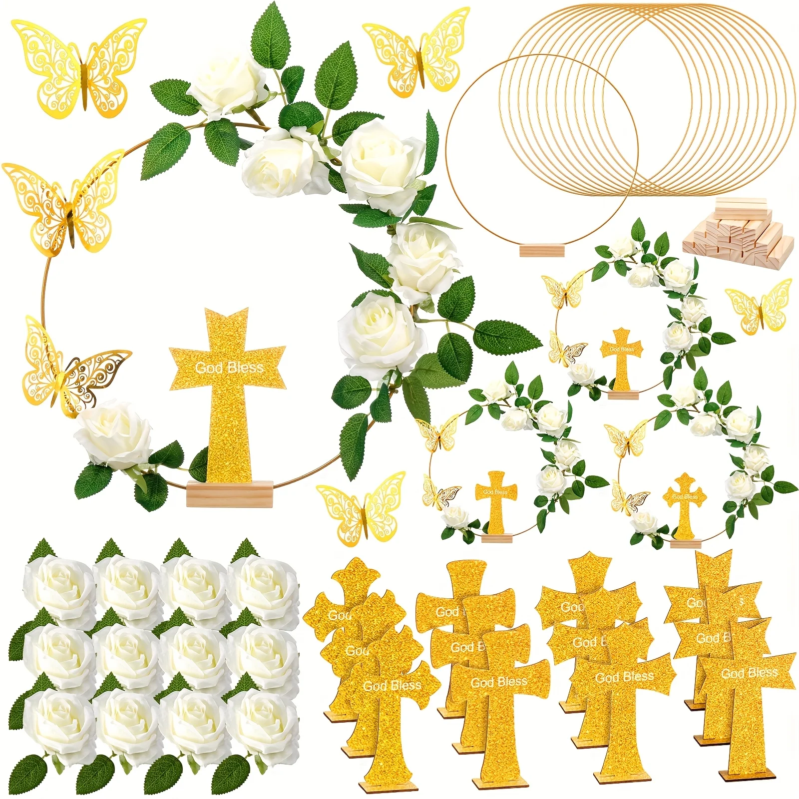 72pcs First Communion Centerpieces Includes 12 Wooden Crosses With Base 12 Metal Floral Hoop Centerpiece 24 Fake Rose 24 Metal Butterfly For Baptism Party Wedding Bedroom Garden Decor
72pcs First Communion Centerpieces Includes 12 Wooden Crosses With Base 12 Metal Floral Hoop Centerpiece 24 Fake Rose 24 Metal Butterfly For Baptism Party Wedding Bedroom Garden Decor
