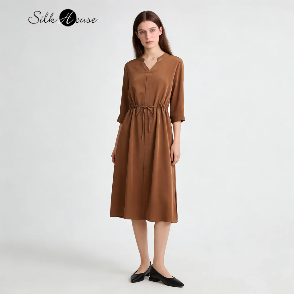 Women's Spring Clothing 26MM 93% Natural Mulberry Silk Elastic Wrinkled V-neck Three-quarter Sleeve Straight Tube Lace-Up Dress
Women's Spring Clothing 26MM 93% Natural Mulberry Silk Elastic Wrinkled V-neck Three-quarter Sleeve Straight Tube Lace-Up Dress