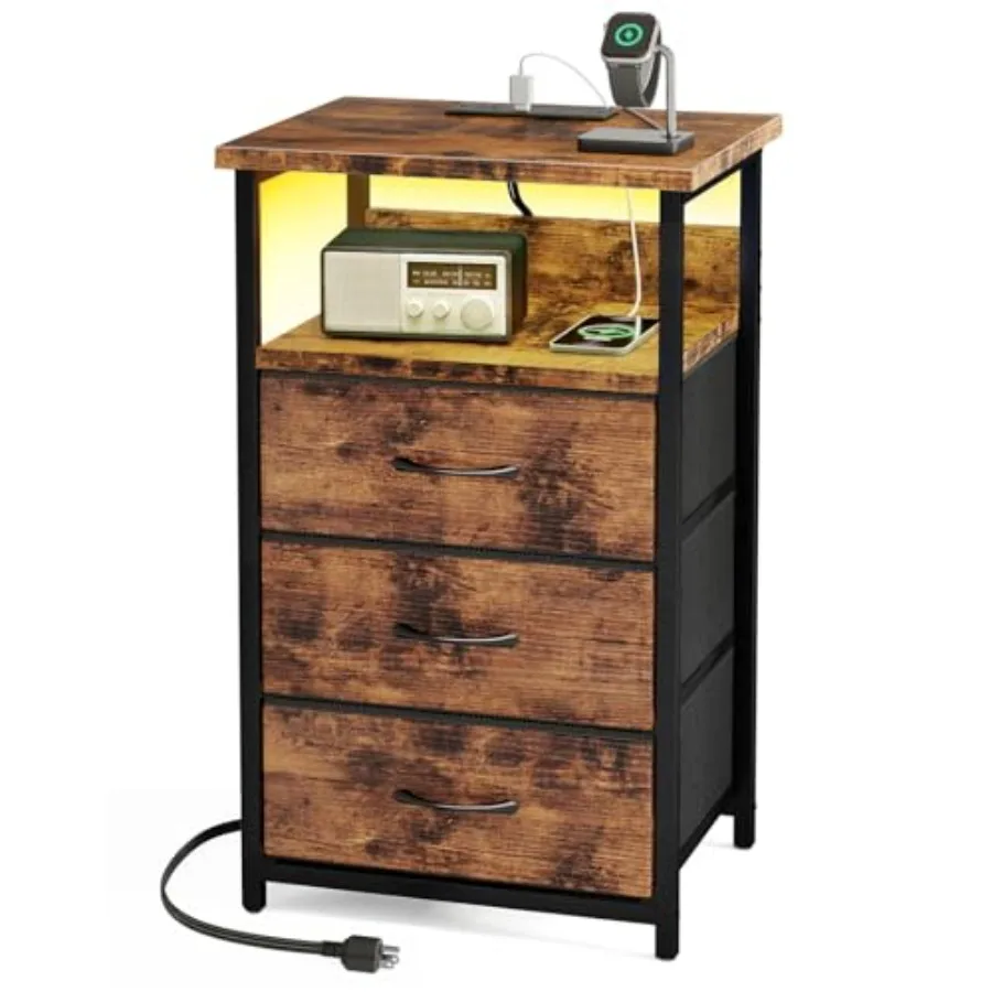 Night Stand with Charging Station LED Nightstand with Fabric Drawers End Table with PU Finish Bed Side Table Rustic Brown
Night Stand with Charging Station LED Nightstand with Fabric Drawers End Table with PU Finish Bed Side Table Rustic Brown