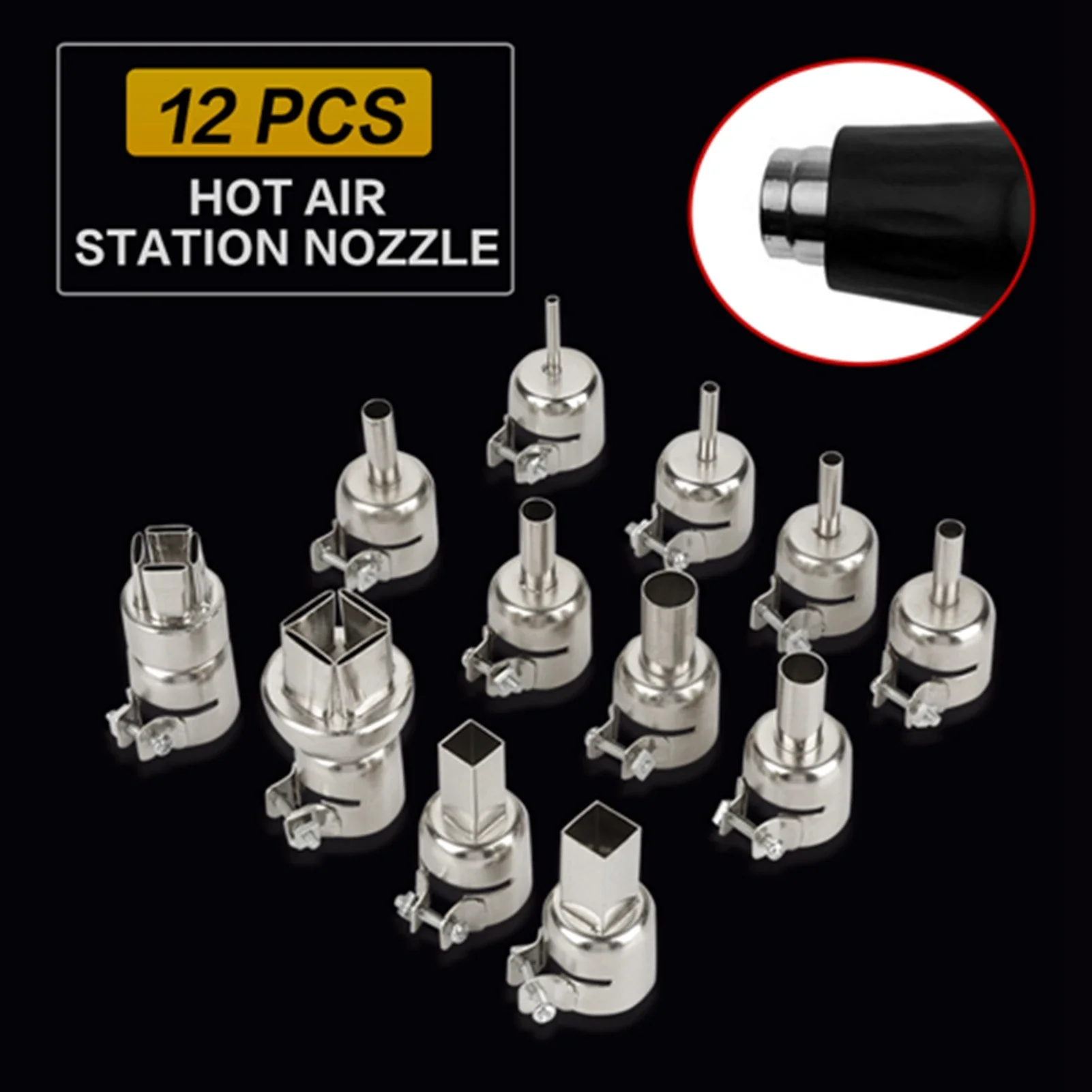 12pcs Heat Gun Nozzles Kit For 850 Hot Air Soldering Station Repair Tool Accessory
12pcs Heat Gun Nozzles Kit For 850 Hot Air Soldering Station Repair Tool Accessory