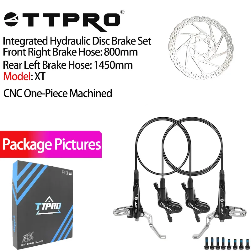 TTPRO 4-Piston MTB Hydraulic Disc Brake Set, Front & Rear Brakes Included, Hose Size: 800mm (Front)/1450mm (Rear) for Mountain B
TTPRO 4-Piston MTB Hydraulic Disc Brake Set, Front & Rear Brakes Included, Hose Size: 800mm (Front)/1450mm (Rear) for Mountain B