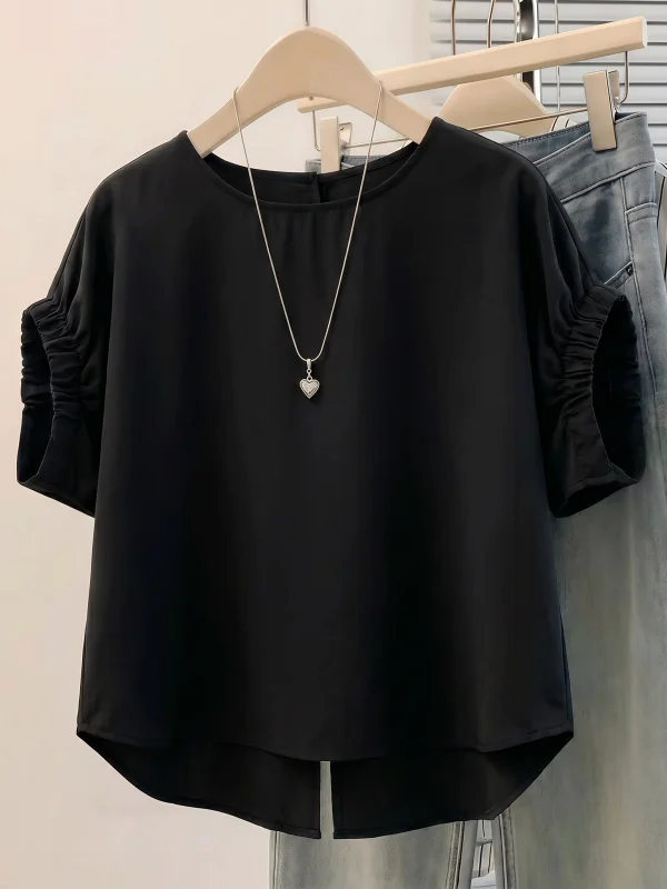 Elegant Black Short Sleeve Women's Shirt Shoulder Baring Top plus Size Slimming Tummy Covering Summer New Arrival European Style
Elegant Black Short Sleeve Women's Shirt Shoulder Baring Top plus Size Slimming Tummy Covering Summer New Arrival European Style