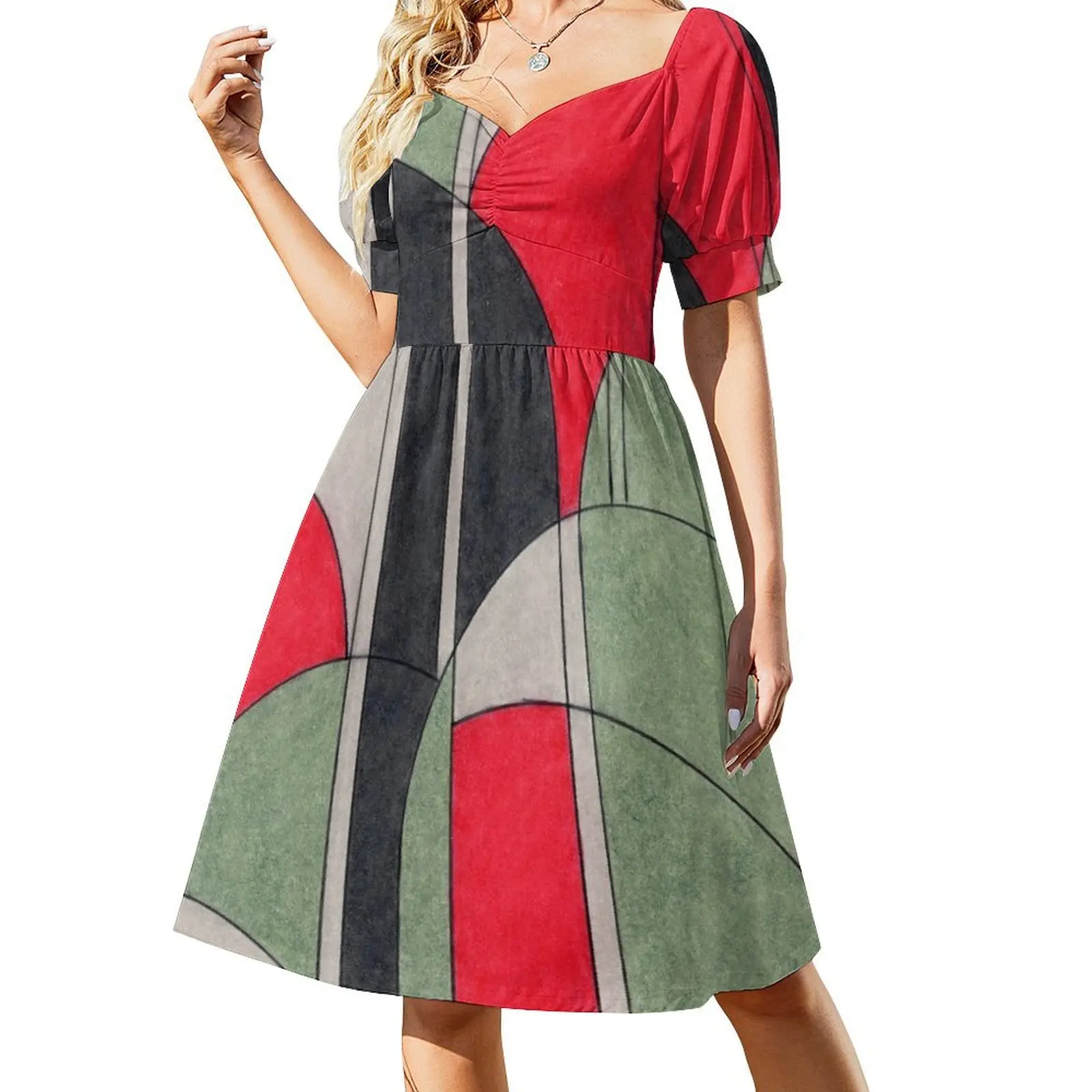 Bold Geometric Abstract Art in Red, Green, and Black Short-Sleeved Dress elegant party dresses for women 2025 evening dress
Bold Geometric Abstract Art in Red, Green, and Black Short-Sleeved Dress elegant party dresses for women 2025 evening dress