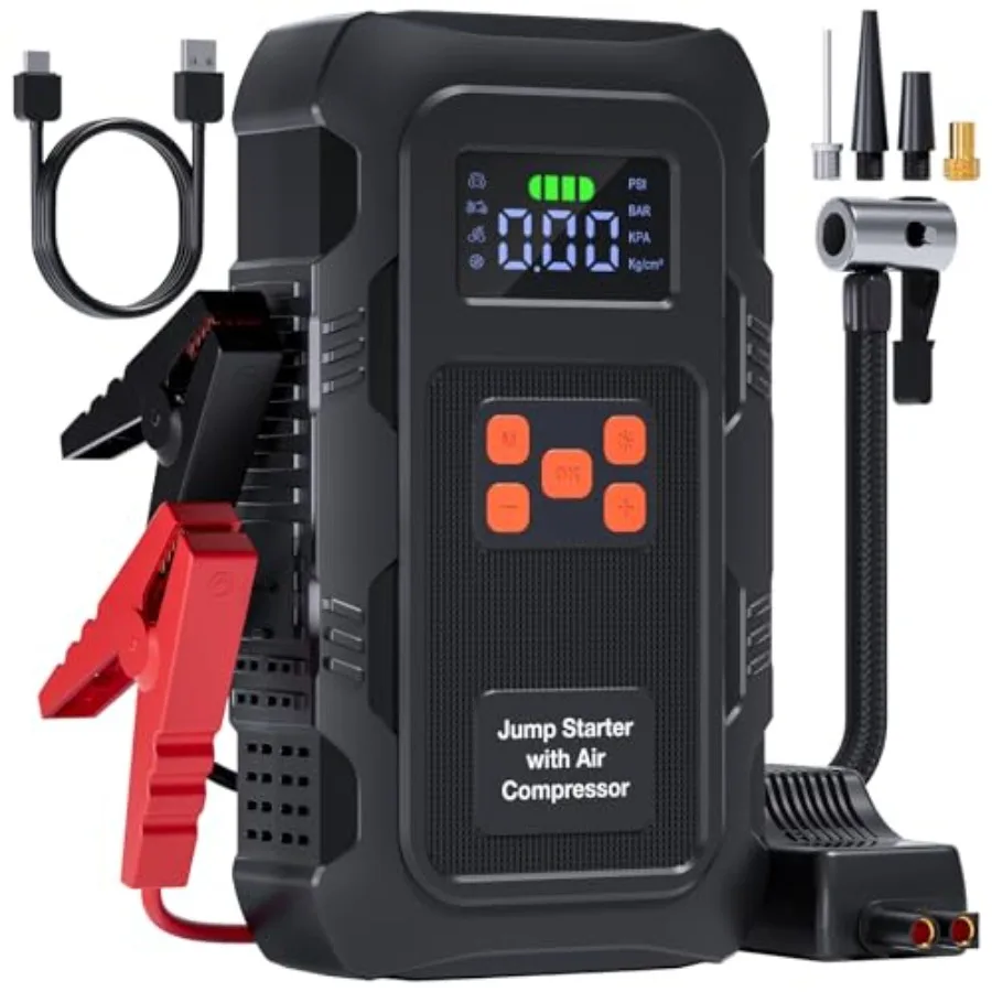 5000A Jump Starter with Air Compressor Portable Car Battery Jump Starter with 150 PSI Tire Inflator for Up to 10.0L Gas and 8.0
5000A Jump Starter with Air Compressor Portable Car Battery Jump Starter with 150 PSI Tire Inflator for Up to 10.0L Gas and 8.0