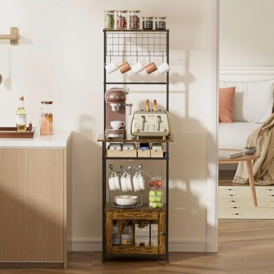 5-уровневый шкаф для кофе-бара с визуальной дверью Маленький кофе-бар с 5 крючками Высокая подставка для микроволновой печи 57,87H для небольшого угла пространства 
5-уровневый шкаф для кофе-бара с визуальной дверью Маленький кофе-бар с 5 крючками Высокая подставка для микроволновой печи 57,87H для небольшого угла пространства