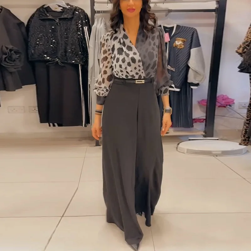 Pant Sets Women Print Two Piece Single Breasted Blouses V Neck Wide Leg Pants Set Loose Suits Elegant Lady Spring Summer
Pant Sets Women Print Two Piece Single Breasted Blouses V Neck Wide Leg Pants Set Loose Suits Elegant Lady Spring Summer