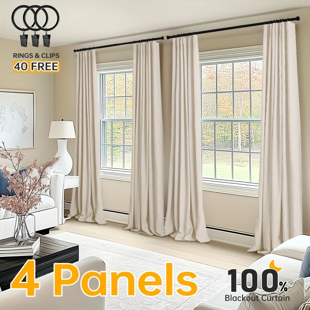 4 Panels 100% Blackout Curtains for Living Room - Faux Linen Textured Curtains 4 Panel Set- Complete Thermal Insulated Drapes f
4 Panels 100% Blackout Curtains for Living Room - Faux Linen Textured Curtains 4 Panel Set- Complete Thermal Insulated Drapes f