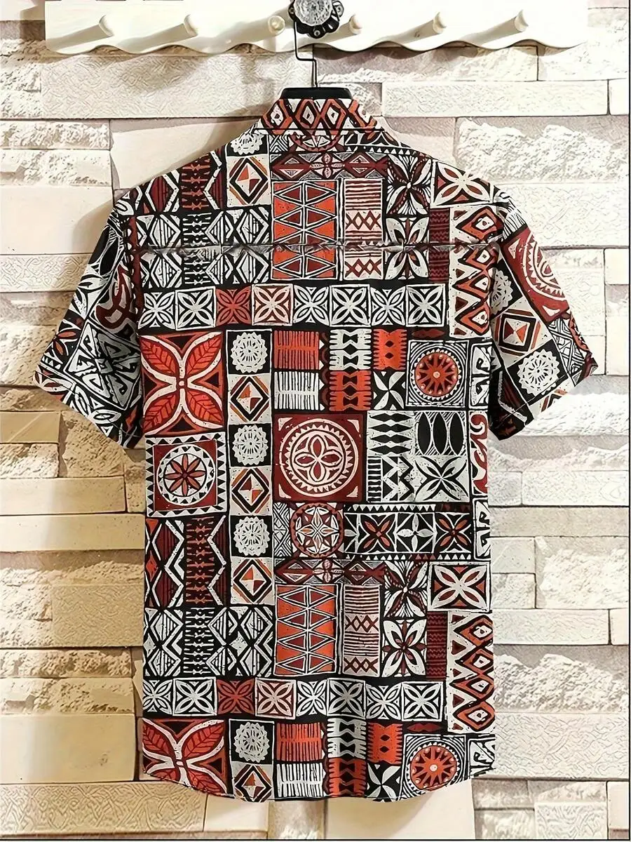 Mens Hawaiian Shirt With Geometric Pattern Red Black White Casual Summer Button Down
Mens Hawaiian Shirt With Geometric Pattern Red Black White Casual Summer Button Down