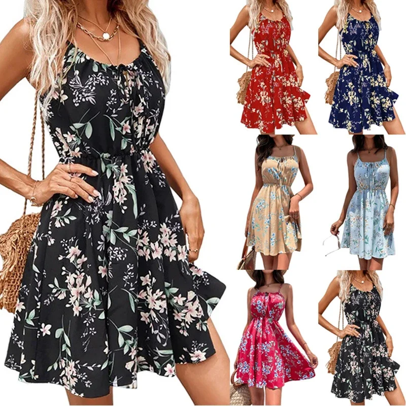 European and American New 2023 Summer Elegant Sleeveless Dress Pullover Print Elastic Waist Strap Short Skirt for Women
European and American New 2023 Summer Elegant Sleeveless Dress Pullover Print Elastic Waist Strap Short Skirt for Women