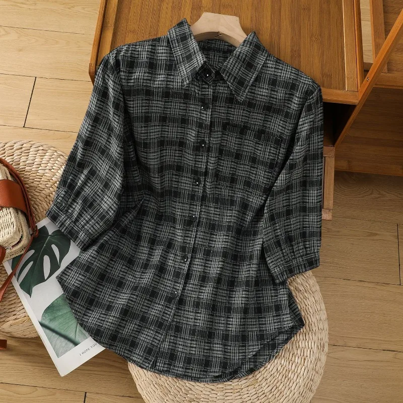 Women's Plaid Cotton Shirt Summer 3/4 Sleeve Loose Casual Button-Down Blouse
Women's Plaid Cotton Shirt Summer 3/4 Sleeve Loose Casual Button-Down Blouse