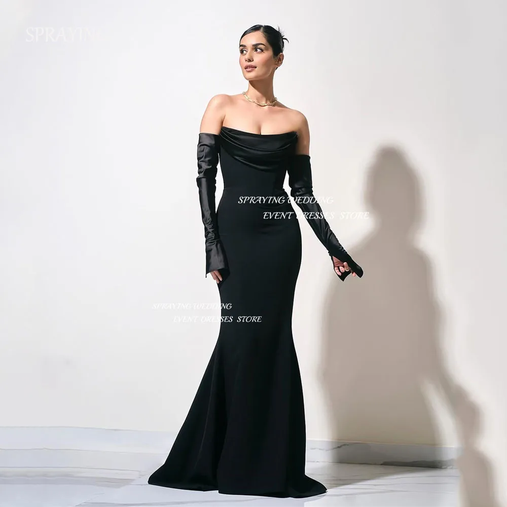 SPRAYING Elegant Black Evening Dress Strapless Satin Set Sleeve Prom Gown Mermaid Long Party Dress Customized فستان سهرة 2025
SPRAYING Elegant Black Evening Dress Strapless Satin Set Sleeve Prom Gown Mermaid Long Party Dress Customized فستان سهرة 2025