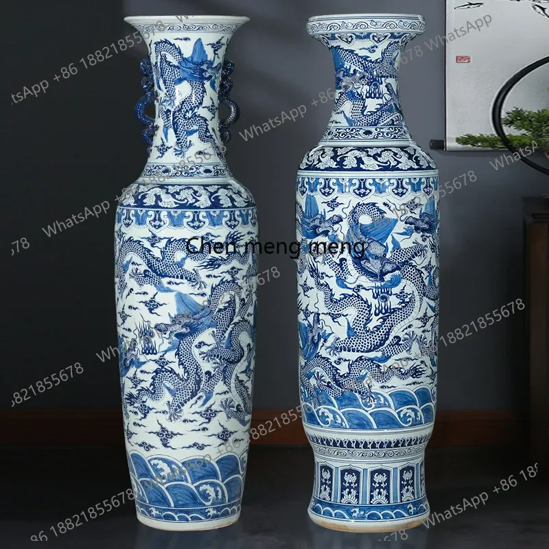 Jingdezhen ceramics, hand-painted blue and white porcelain, golden bell dragon, living room large porcelain vase ornament
Jingdezhen ceramics, hand-painted blue and white porcelain, golden bell dragon, living room large porcelain vase ornament