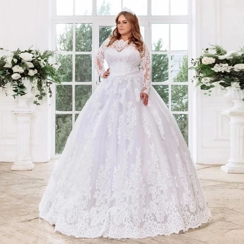 Customized Elegant Long Sleeves Plus Size Lace Wedding Dress Appliques Beading Belt Bridal Gown Vestido De Noiva Robe De Mariée
Customized Elegant Long Sleeves Plus Size Lace Wedding Dress Appliques Beading Belt Bridal Gown Vestido De Noiva Robe De Mariée