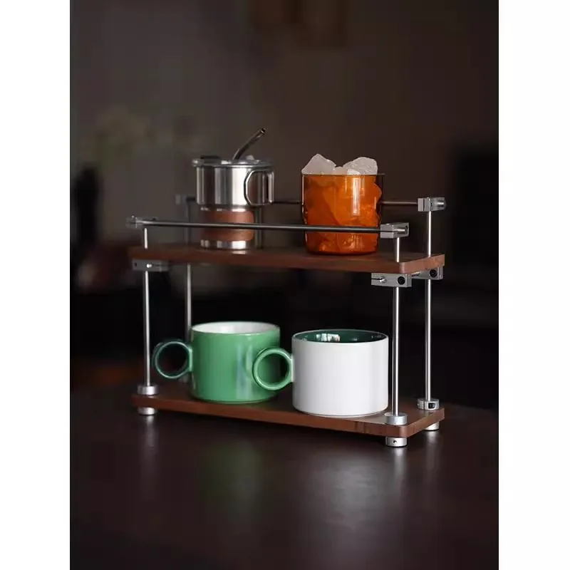 Black Walnut Wood Stainless Steel Storage Rack Kitchen Tabletop Storage Tea Sets Cup Holder Retro Double layer Storage Rack
Black Walnut Wood Stainless Steel Storage Rack Kitchen Tabletop Storage Tea Sets Cup Holder Retro Double layer Storage Rack