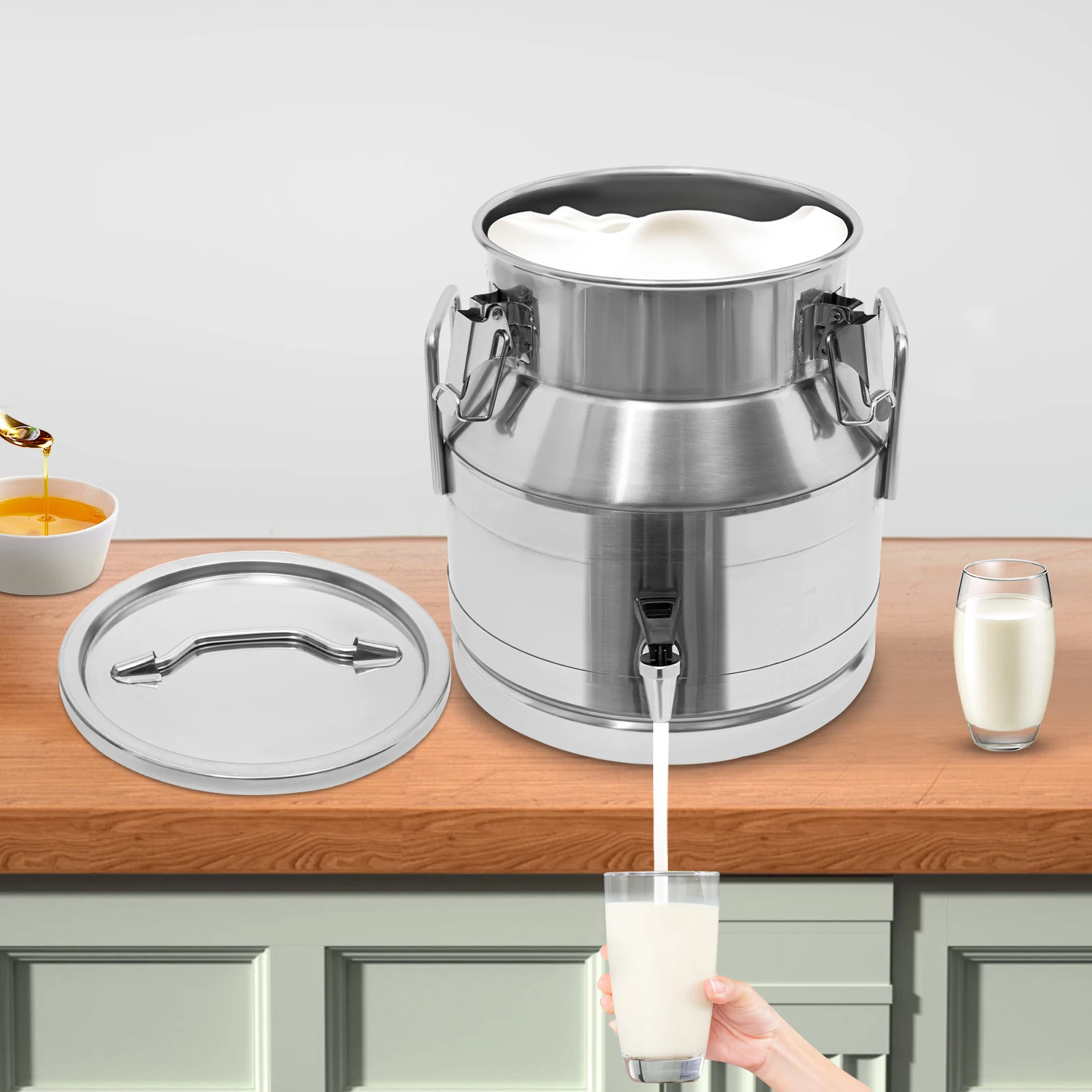 20L Stainless Steel Milk Pail with Faucet Thickened Metal Sealing Barrel Large Capacity and High Load-bearing Bucket
20L Stainless Steel Milk Pail with Faucet Thickened Metal Sealing Barrel Large Capacity and High Load-bearing Bucket