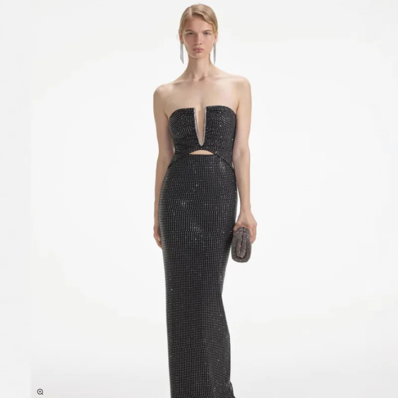 European and American New Fashion Party Banquet Strapless Sleeveless Bandage Black Long Dress Dress
European and American New Fashion Party Banquet Strapless Sleeveless Bandage Black Long Dress Dress