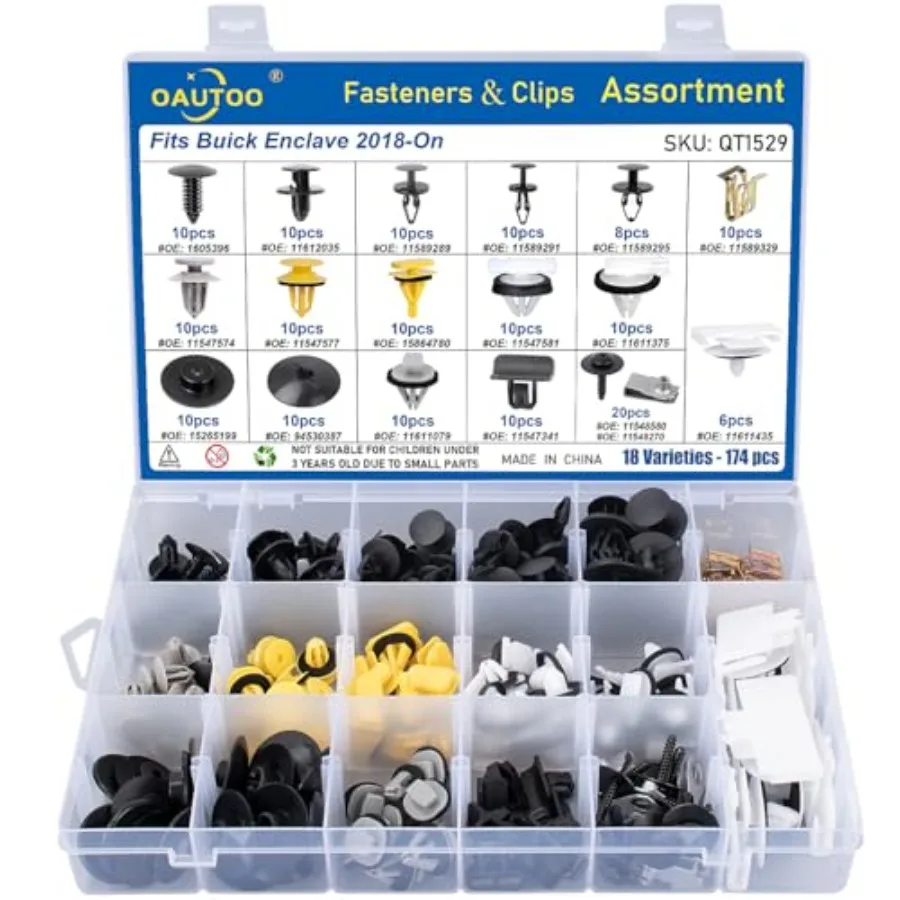 174pcs fits Buick Enclave 2018-On Auto Body Interior and Exterior Retainer Fastener Clip Assortment
174pcs fits Buick Enclave 2018-On Auto Body Interior and Exterior Retainer Fastener Clip Assortment