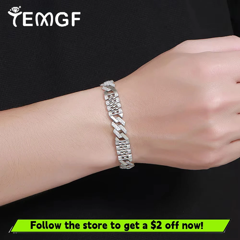 TEMGF Cuban Bracelets 10.7mm Width S925 Sterling Silver Thick Chain Full 1mm Zircon Inlay Fine Jewelry for Men Hip Hop Cool Item
TEMGF Cuban Bracelets 10.7mm Width S925 Sterling Silver Thick Chain Full 1mm Zircon Inlay Fine Jewelry for Men Hip Hop Cool Item
