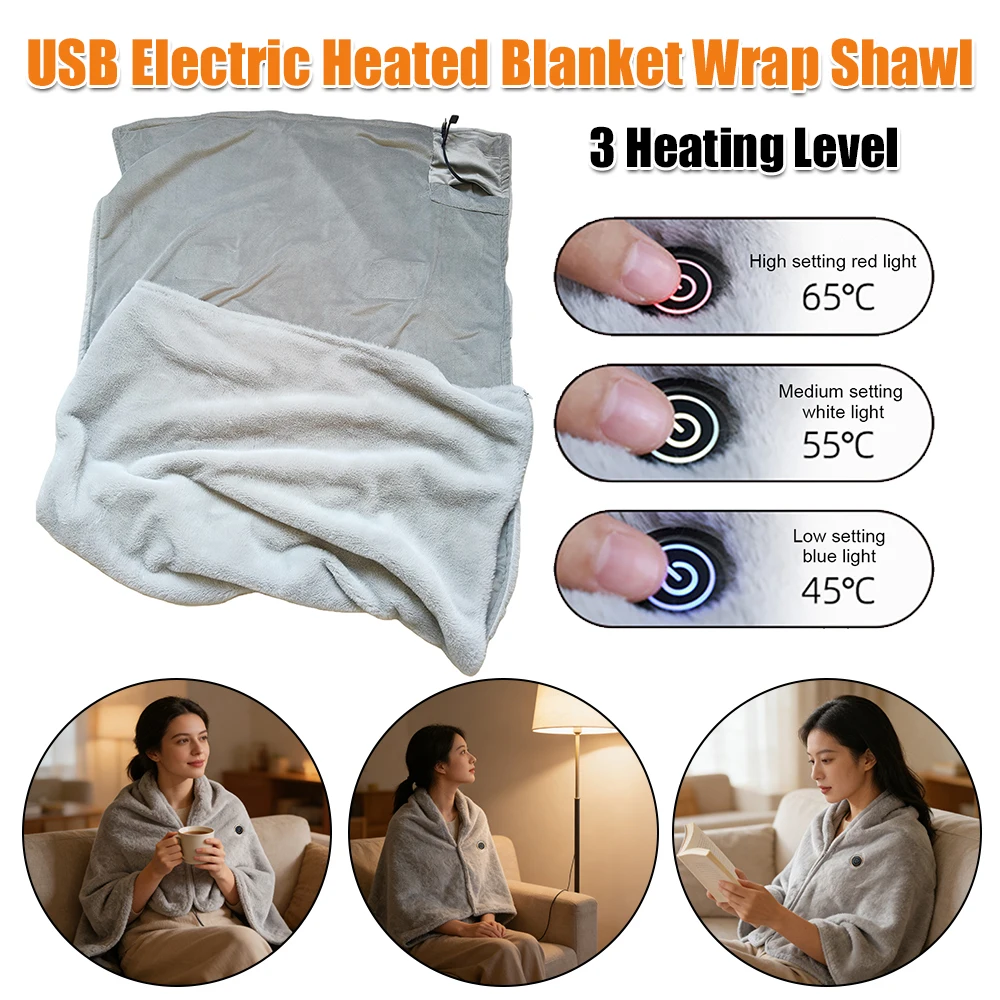 USB Electric Portable Heated Blanket Wrap Shawl with 3 Heating Level Heated Blanket Throw Wrap for Family Friends Winter Gifts
USB Electric Portable Heated Blanket Wrap Shawl with 3 Heating Level Heated Blanket Throw Wrap for Family Friends Winter Gifts