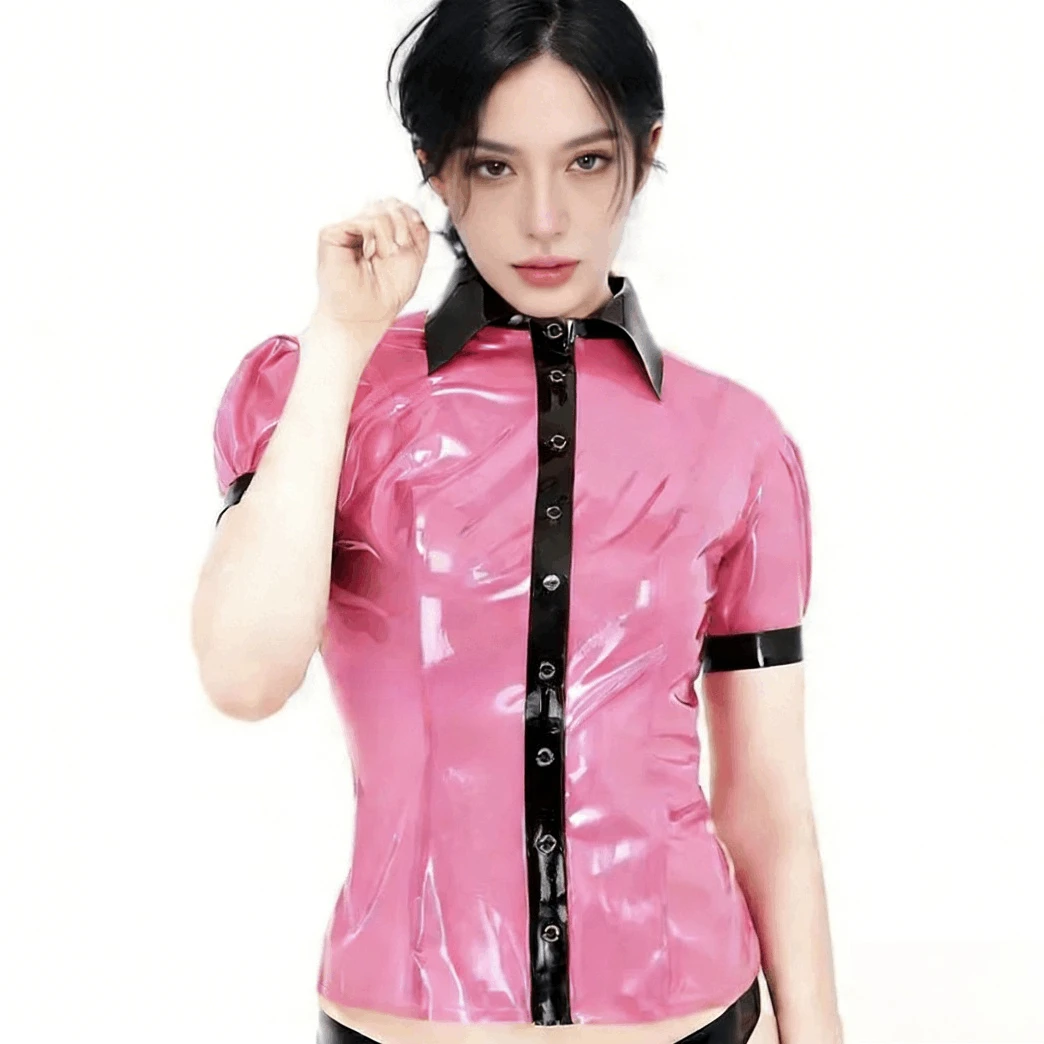 Natural Woman Latex Sexy Short Sleeve Shirt With Black Rubber Female Polo Shirt Fetish Casual Top Party Outfit
Natural Woman Latex Sexy Short Sleeve Shirt With Black Rubber Female Polo Shirt Fetish Casual Top Party Outfit