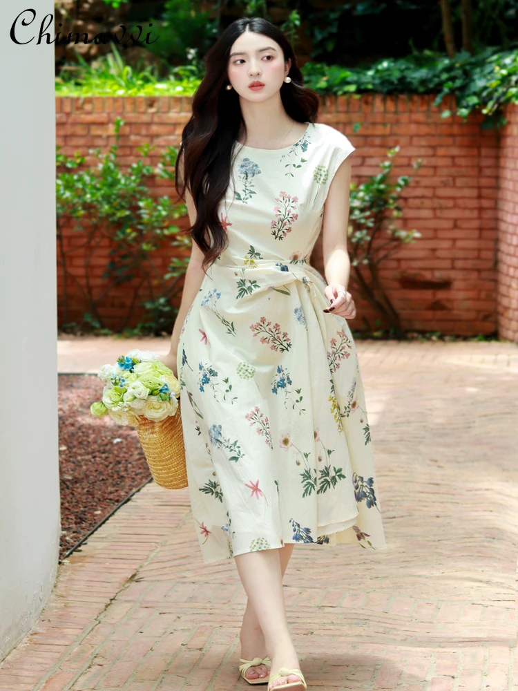 French Elegant Vintage Summer Dresses Round Neck Sleeveless High Waist Twist Slim Fashion Printed Temperament Long Dress Women
French Elegant Vintage Summer Dresses Round Neck Sleeveless High Waist Twist Slim Fashion Printed Temperament Long Dress Women