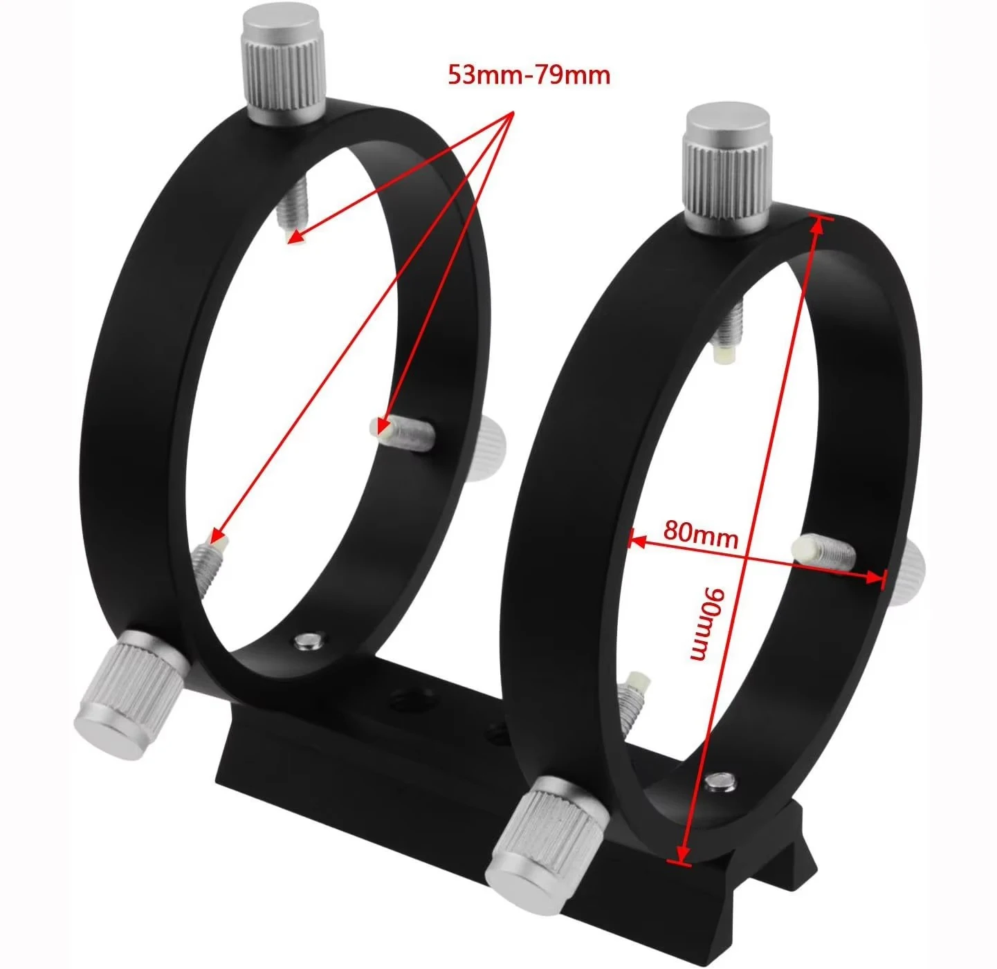 New design 80 mm Inside Diameter Adjustable Guiding Scope Ring Set with Plate for Telescope Tube Diameter or Finders 53 to 79mm
New design 80 mm Inside Diameter Adjustable Guiding Scope Ring Set with Plate for Telescope Tube Diameter or Finders 53 to 79mm