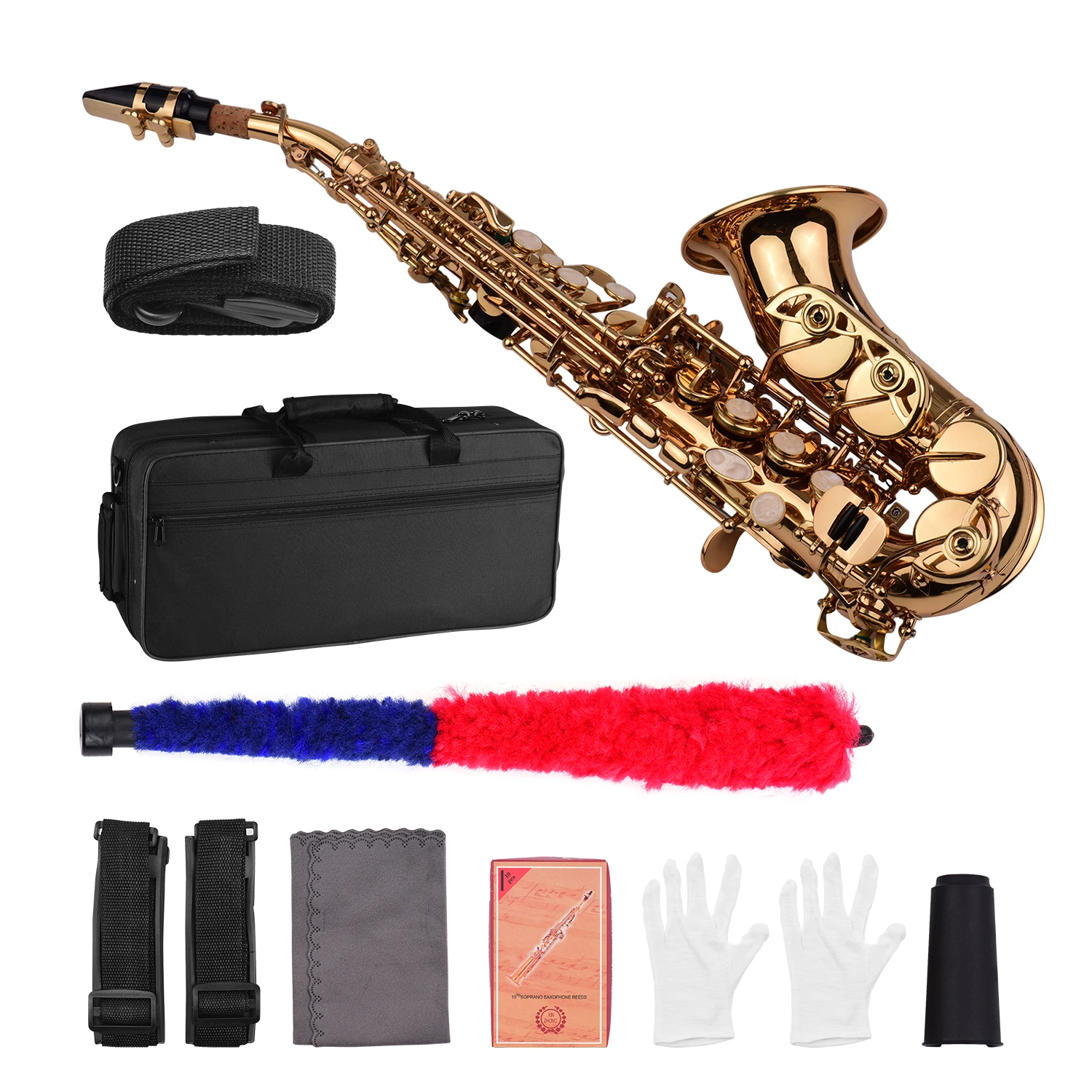 Mini Bb Soprano Saxophone Sax Brass Material Gold Laquer Surface Woodwind Instrument with Carry Case Gloves Cleaning Cloth Brush
Mini Bb Soprano Saxophone Sax Brass Material Gold Laquer Surface Woodwind Instrument with Carry Case Gloves Cleaning Cloth Brush