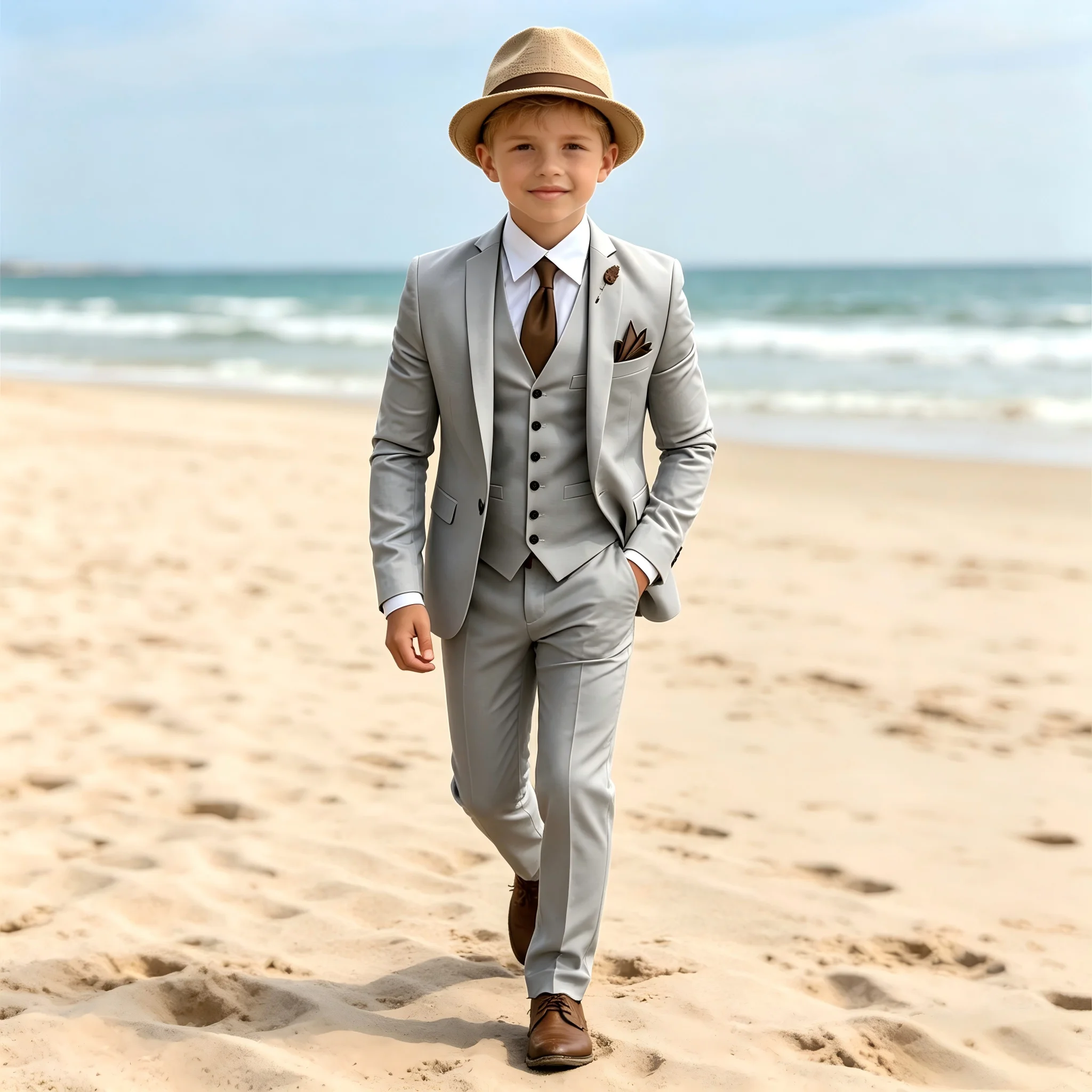 Boys wedding suit 3-piece kids suit Casual Light Grey elegant little gentleman custom slim Fit formal birthday party tuxedo
Boys wedding suit 3-piece kids suit Casual Light Grey elegant little gentleman custom slim Fit formal birthday party tuxedo