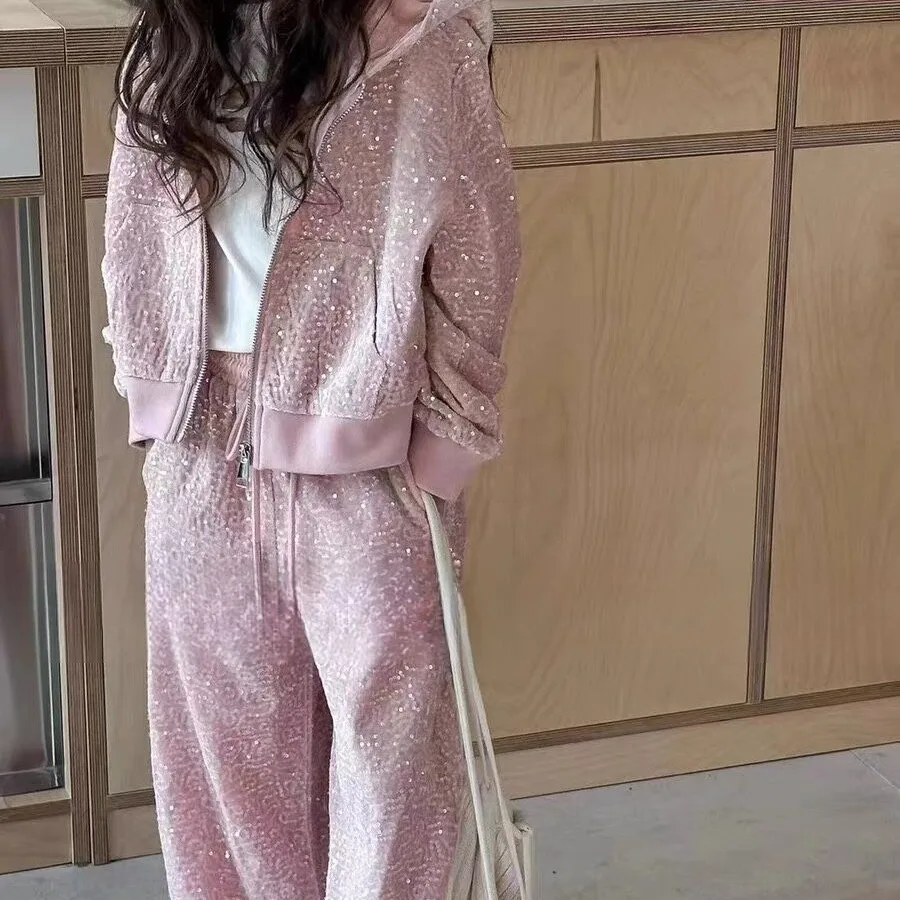 Girls Clothes Suit Sequin Zipper Jacket and Wide-leg Pants Two-piece Set 2024 Spring New Children Fashion Korean 2-piece Suit
Girls Clothes Suit Sequin Zipper Jacket and Wide-leg Pants Two-piece Set 2024 Spring New Children Fashion Korean 2-piece Suit