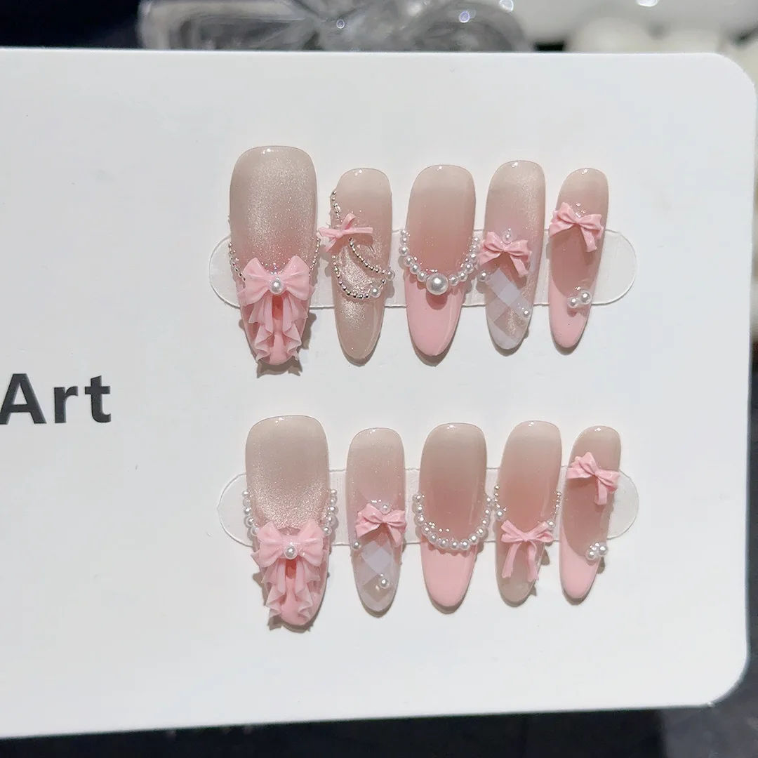 10pcs Handmade Pink Bow Pearl Fake Nails Sweet Shiny French Press on Nails for Lady Girl Wearable Korean Girl Fake Nail Tips
10pcs Handmade Pink Bow Pearl Fake Nails Sweet Shiny French Press on Nails for Lady Girl Wearable Korean Girl Fake Nail Tips
