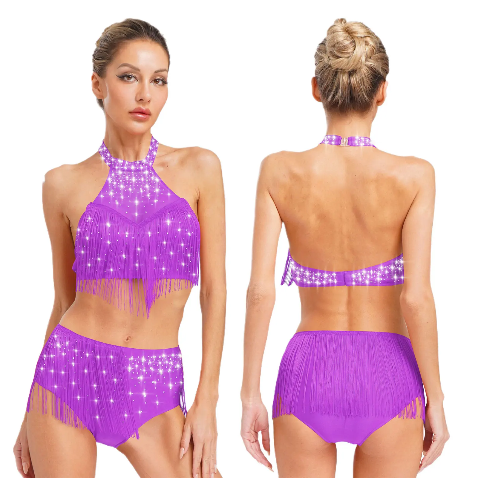 Women Rhinestones Latin Dance Competition Outfits Samba Jazz Salsa Dancewear Halter Crop Top And Tassel Shorts Suit Club Costume
Women Rhinestones Latin Dance Competition Outfits Samba Jazz Salsa Dancewear Halter Crop Top And Tassel Shorts Suit Club Costume