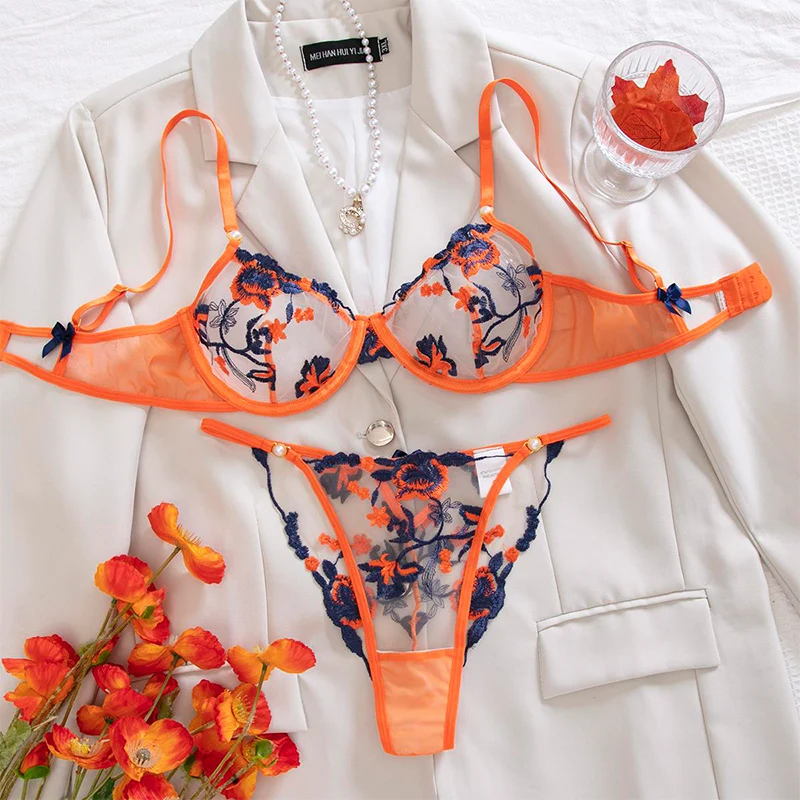 Sexy Lingerie Elegant Orange Women's Underwear Fantasy Bra Set Delicate Mesh Lingerie Floral Embroidery Intimate Lingerie Set
Sexy Lingerie Elegant Orange Women's Underwear Fantasy Bra Set Delicate Mesh Lingerie Floral Embroidery Intimate Lingerie Set