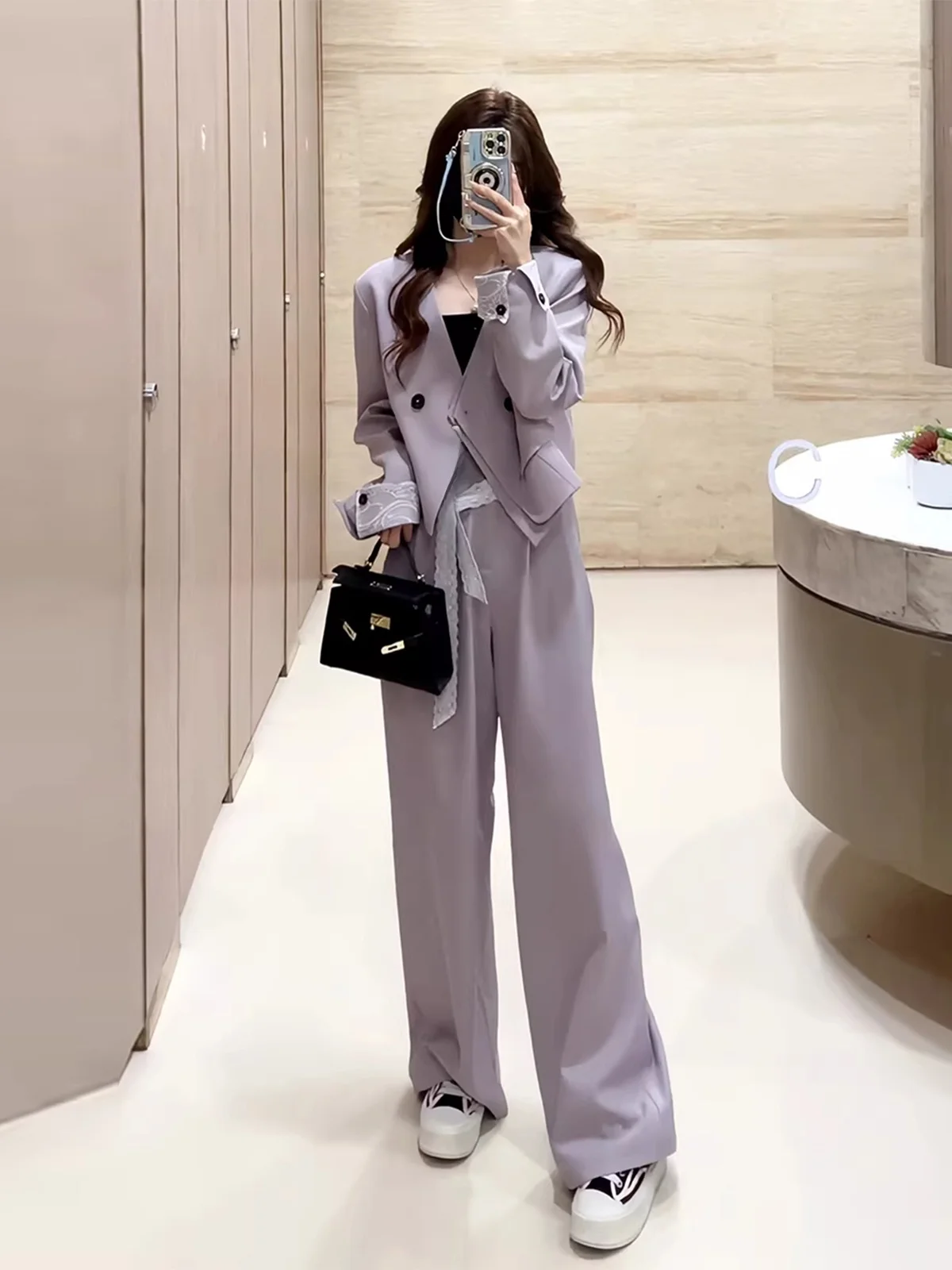 Fashionable Women's Suit Set High Waist Wide Leg Pants Long Sleeve Jacket Two Piece Set Elegant Slimming Spring 2026
Fashionable Women's Suit Set High Waist Wide Leg Pants Long Sleeve Jacket Two Piece Set Elegant Slimming Spring 2026