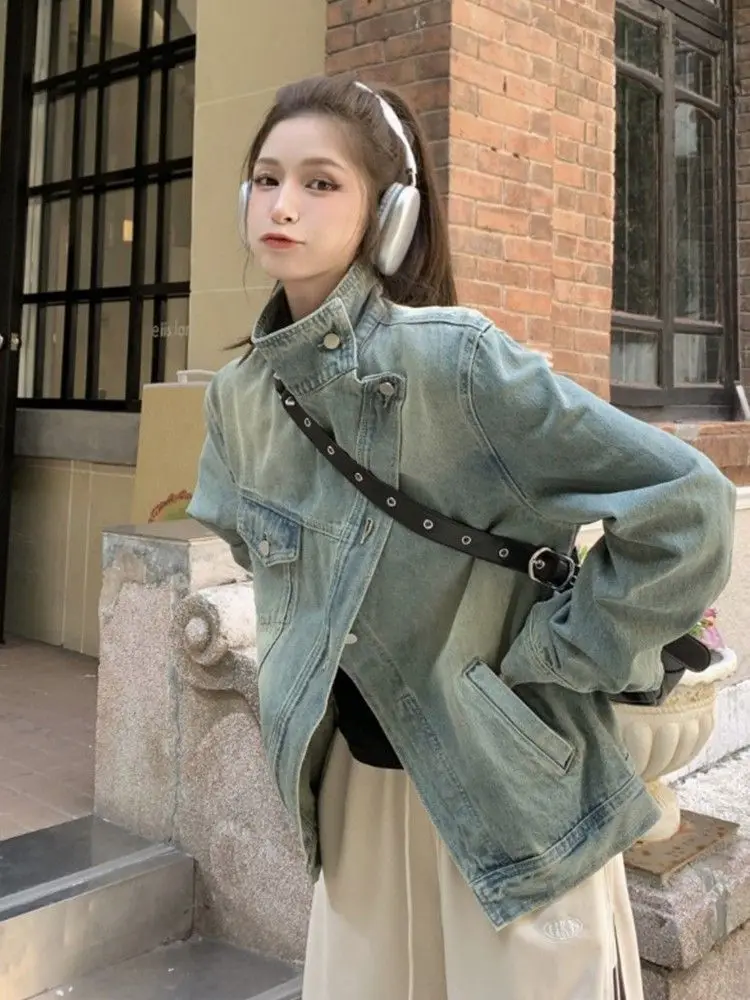 Vintage Denim Jackets Women Autumn Fashion Jean Coat Ladies Y2K Moto Biker Buttons Outerwear Female Loose Stand Collar Jacket
Vintage Denim Jackets Women Autumn Fashion Jean Coat Ladies Y2K Moto Biker Buttons Outerwear Female Loose Stand Collar Jacket