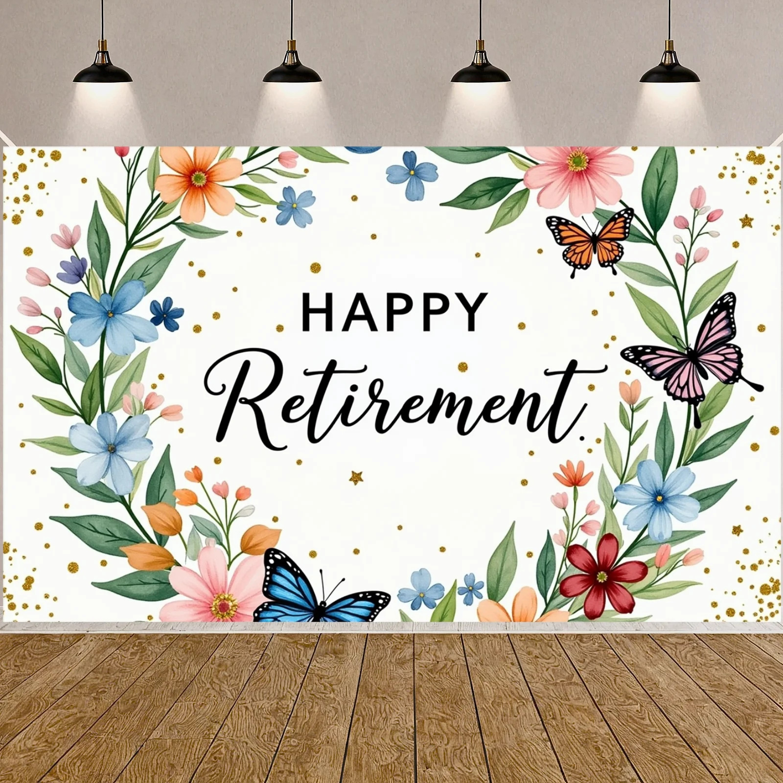 Retirement Display Floral Wreath Happy Retirement Banner Retirement Photo Backdrop Butterfly Pattern For Colleague Farewell
Retirement Display Floral Wreath Happy Retirement Banner Retirement Photo Backdrop Butterfly Pattern For Colleague Farewell