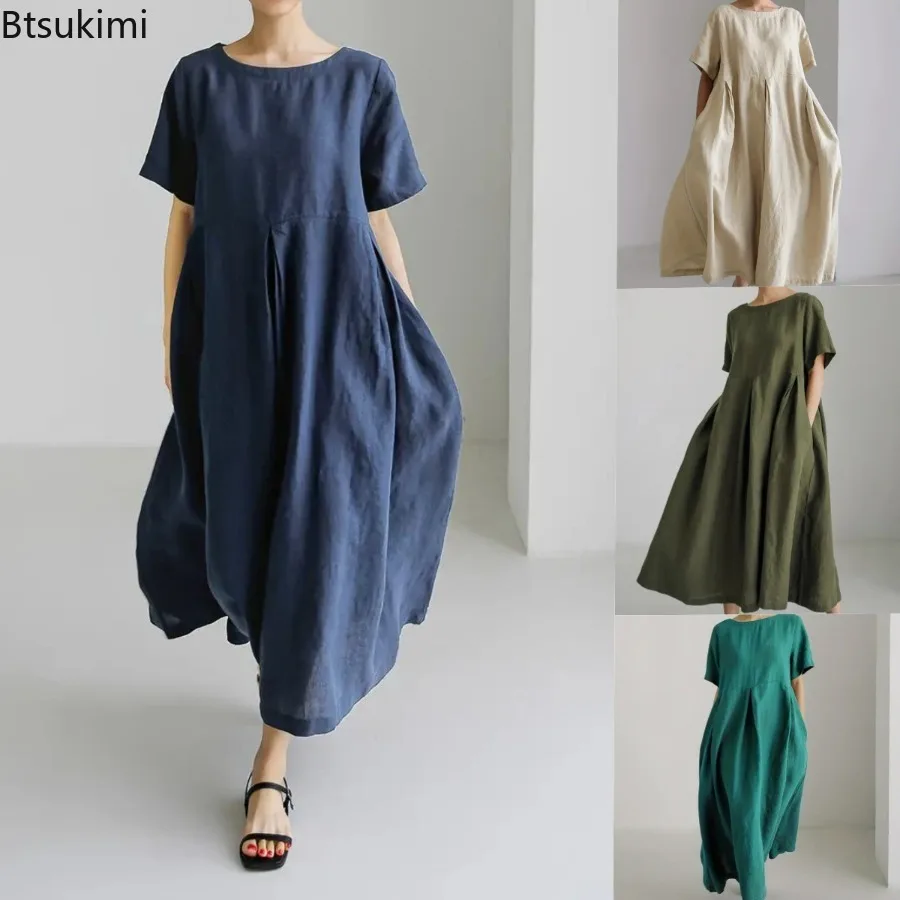 2025 Women's Summer Elegant Maxi Dress Solid O Neck Casual Dress Female Cotton and Linen Short Sleeve Loose Swing Dress Female
2025 Women's Summer Elegant Maxi Dress Solid O Neck Casual Dress Female Cotton and Linen Short Sleeve Loose Swing Dress Female