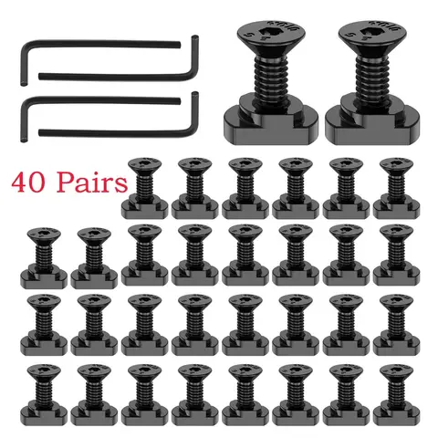 40Pairs M4 Mlok Screw and Nut Set 12mm Steel M-Lok Rail Mount Screw and T-Nut Kit with 4 Allen Wrench Rustproof Replacement Kit
