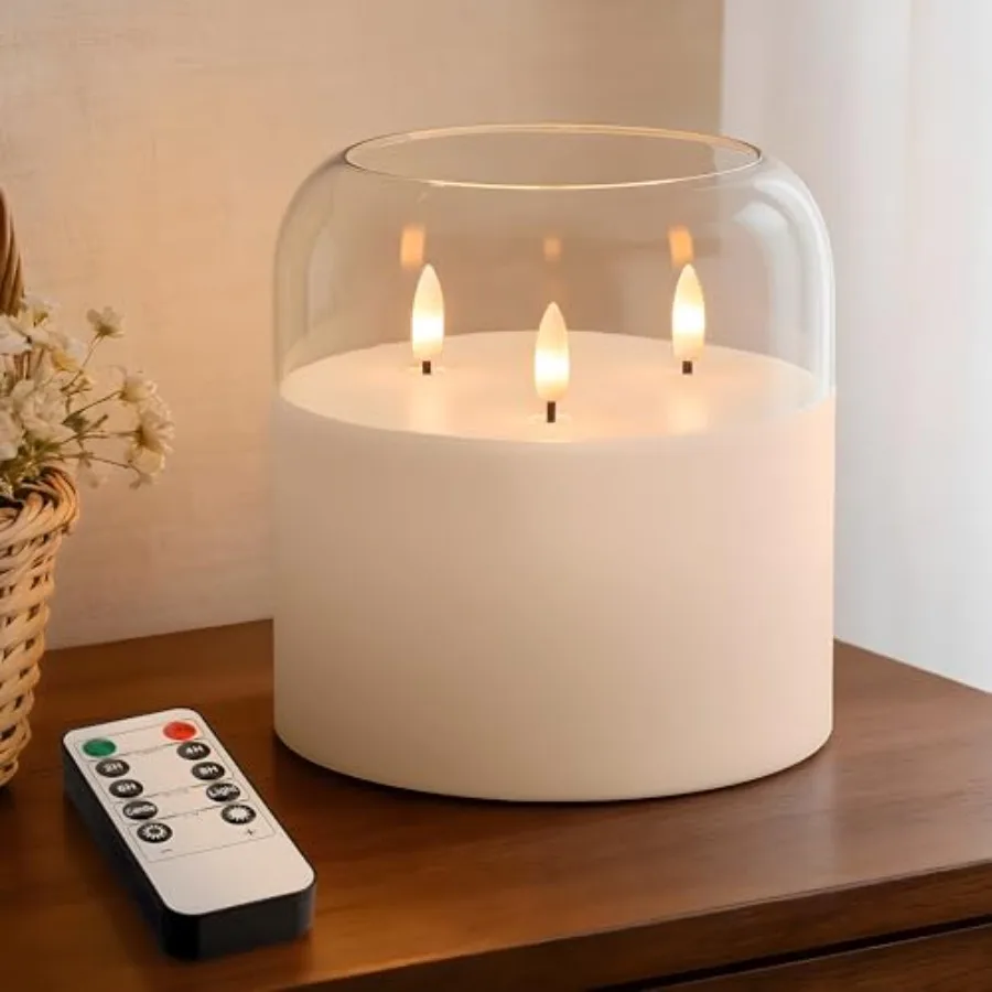 3 Wick Glass Flameless Candle with Remote and Timer, 6"x6" Extra Large Real Wax LED Pillar Candle Battery Operated with 3D Flic
3 Wick Glass Flameless Candle with Remote and Timer, 6"x6" Extra Large Real Wax LED Pillar Candle Battery Operated with 3D Flic