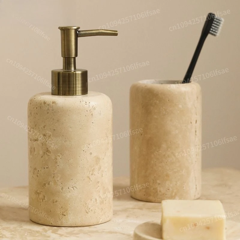 Luxury Travertine Bathroom accessories Toothbrush Holder Soap Dispenser Dish Natural Marble Home Modern Decoration 
Luxury Travertine Bathroom accessories Toothbrush Holder Soap Dispenser Dish Natural Marble Home Modern Decoration
