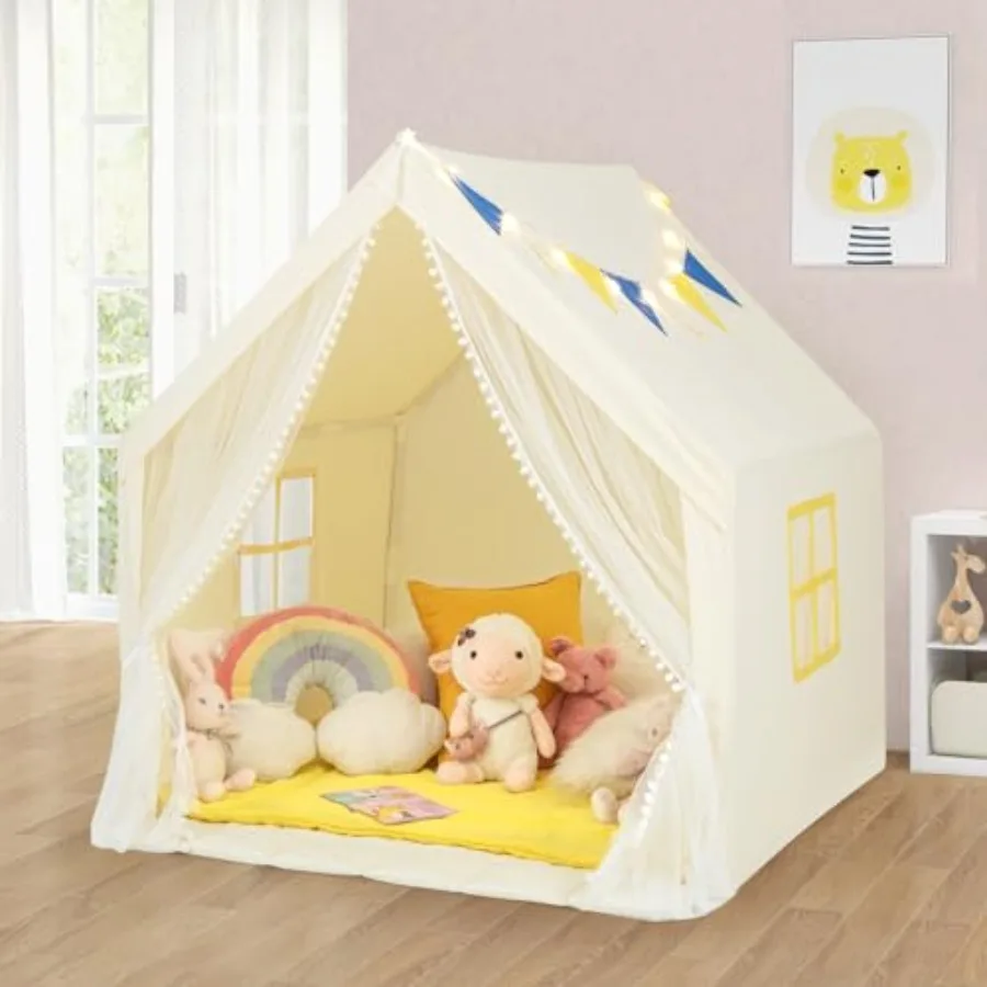 tent for indoor outdoor play with windows, cotton mat, star lights, hanging flags and storage pocket large playhouse in blue an
tent for indoor outdoor play with windows, cotton mat, star lights, hanging flags and storage pocket large playhouse in blue an