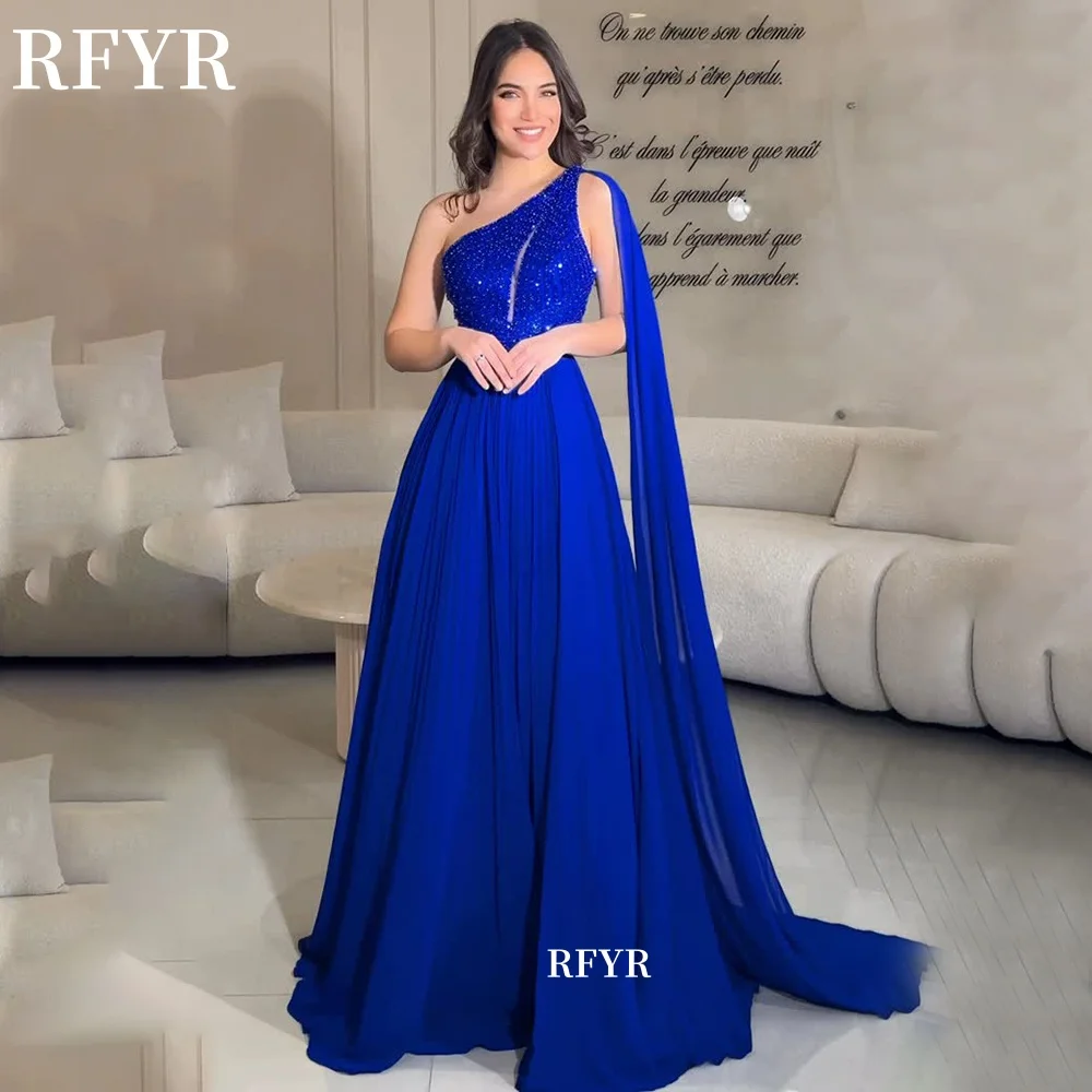 RFYR One Shoulder Prom Dress with Beading Party Dress with Glitter Royal Blue Evening Gala Dress for Arabic Women Customized
RFYR One Shoulder Prom Dress with Beading Party Dress with Glitter Royal Blue Evening Gala Dress for Arabic Women Customized